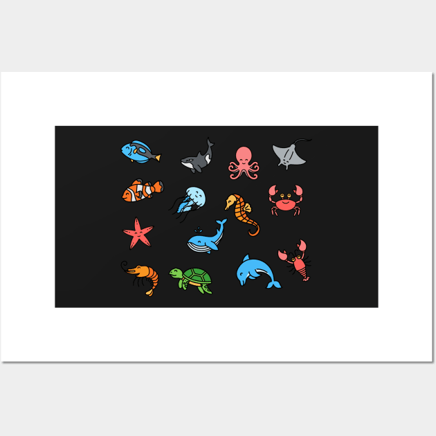 Cute sea creatures in zen mode Wall Art by monicasareen